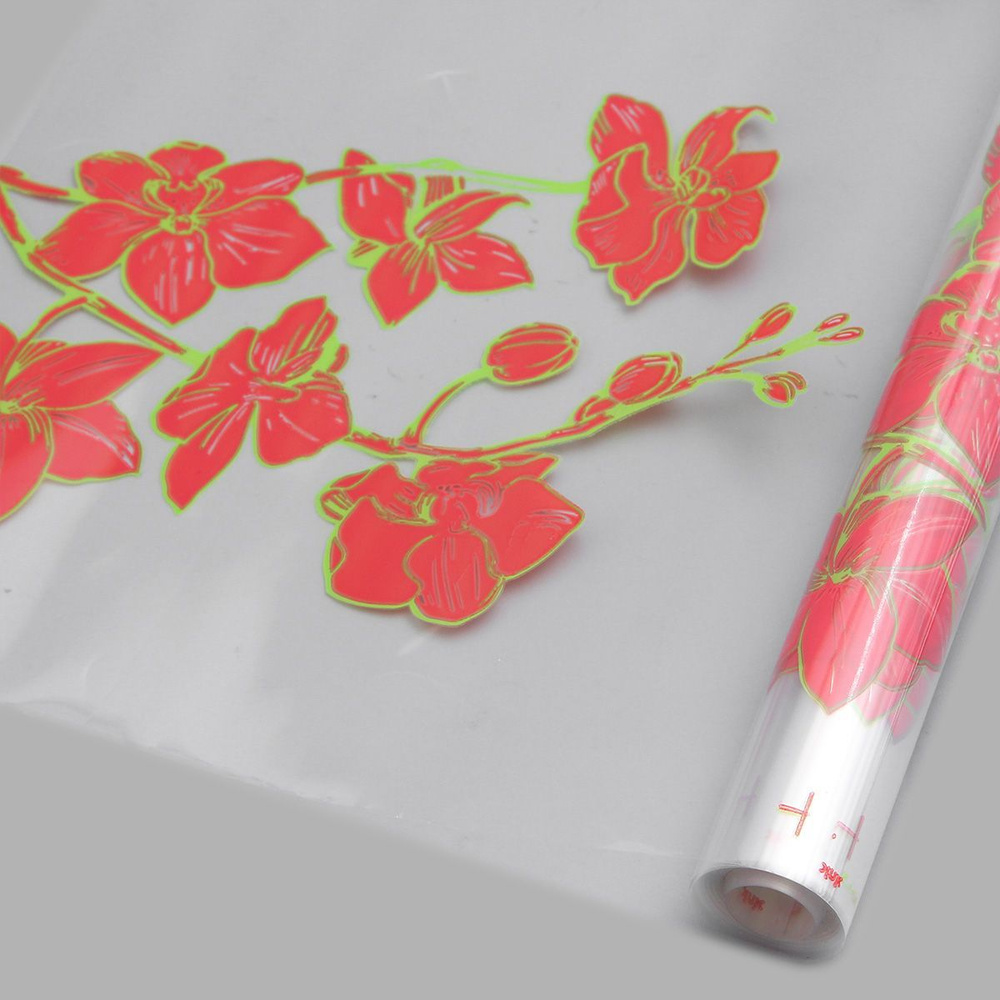 Пленка упаковочная для цветов и подарков Орхидея прозрачная, красная, глянцевая, 70 см, 9,14 м, Айрис #1