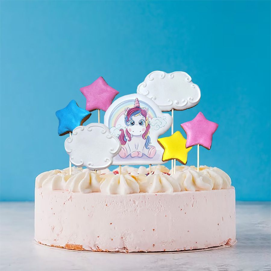 Пряники имбирные топперы на торт "Единорог" для девочки, для дочки / на День рождения / Пряник в подарок #1