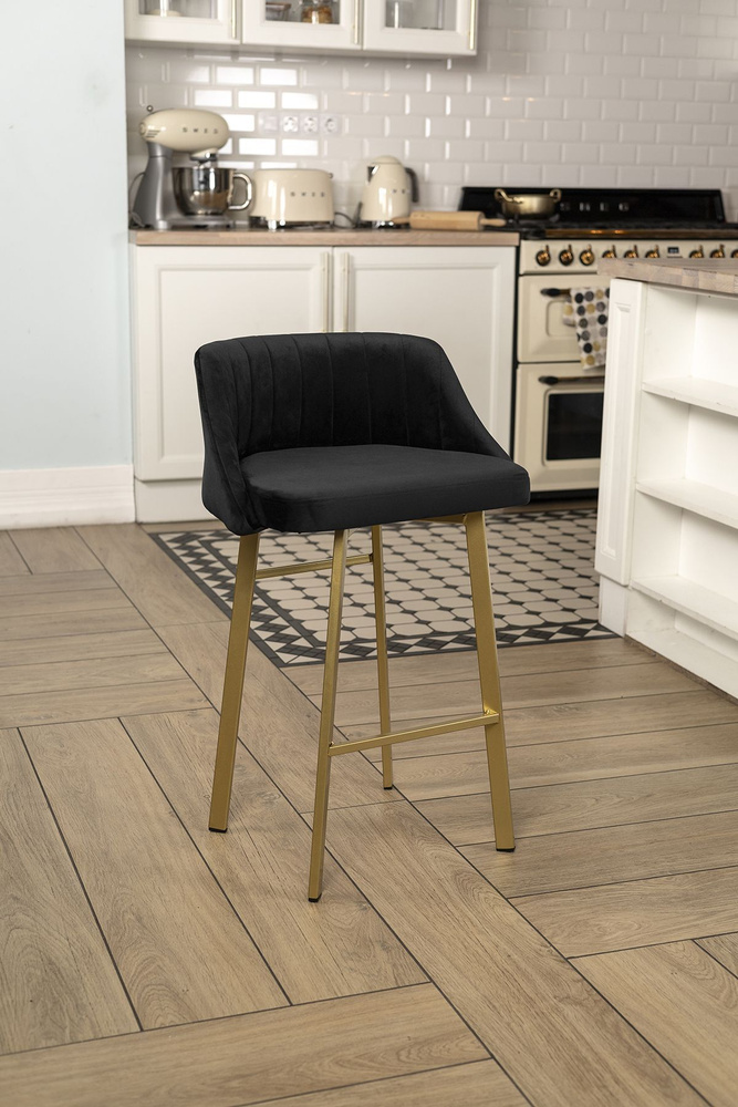 Полубарный стул Velex со спинкой, цвет черный велюр, основание золотистое, высота 64 см  #1