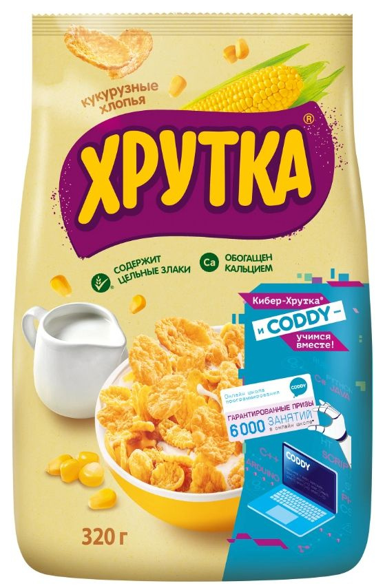 Хрутка Хлопья кукурузные хрустящие, обогащенные кальцием, 320 гр  #1