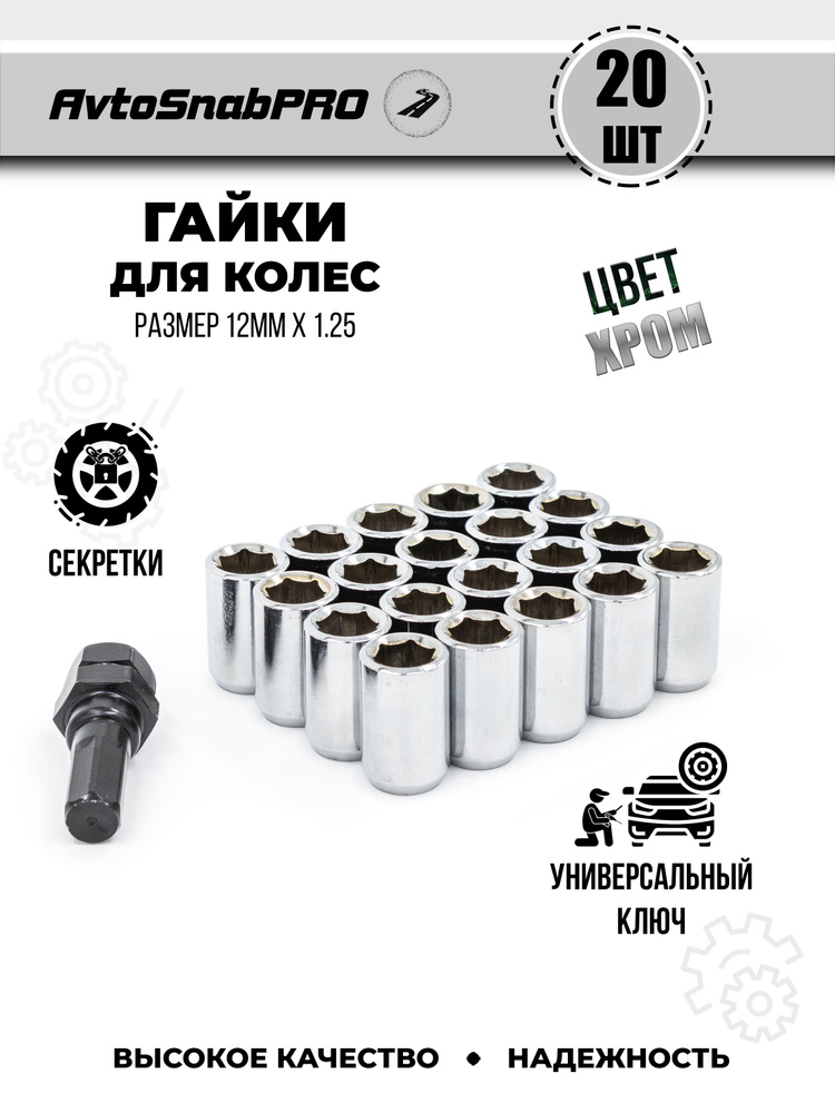 Secret Wheels Гайка колесная М12 х 1,25, 28 мм, 20 шт. #1