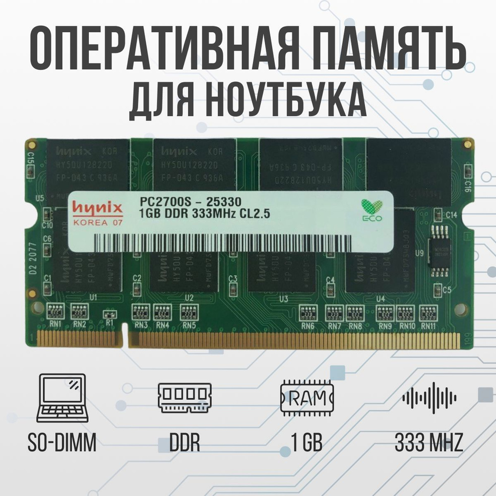 Hynix Оперативная память DDR 1GB SO-DIMM 333 Mhz PC-2700 1x1 ГБ (для  ноутбука)