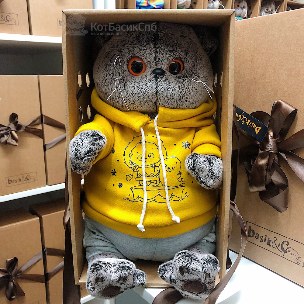 Мягкая игрушка 30 см Basik&Co в подарочной коробке Кот Басик в спортивном костюме  #1