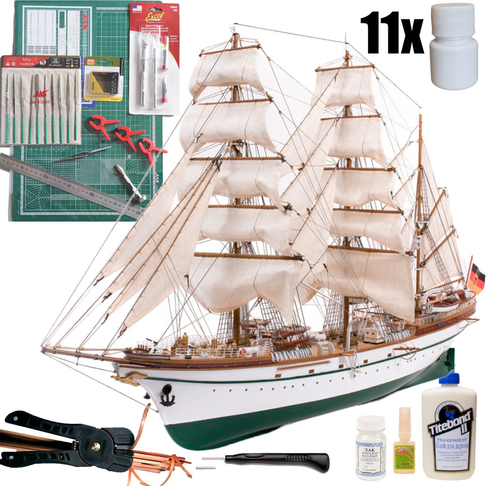 Трёхмачтовый барк Gorch Fock (Товарищ), Германия 1933 год, 950х566х259 мм, М.1:95, подарочный набор, #1