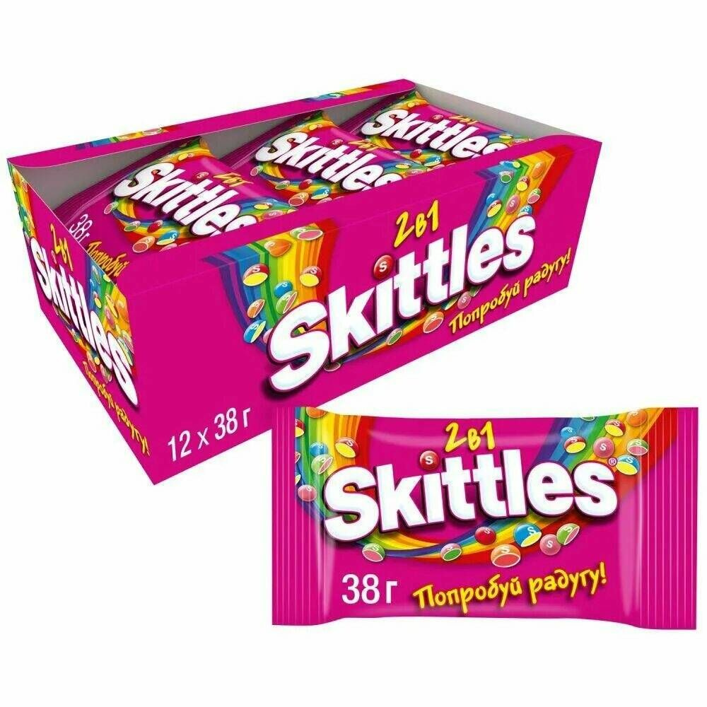 Конфеты Skittles 2в1 жевательные, 12х38г. #1