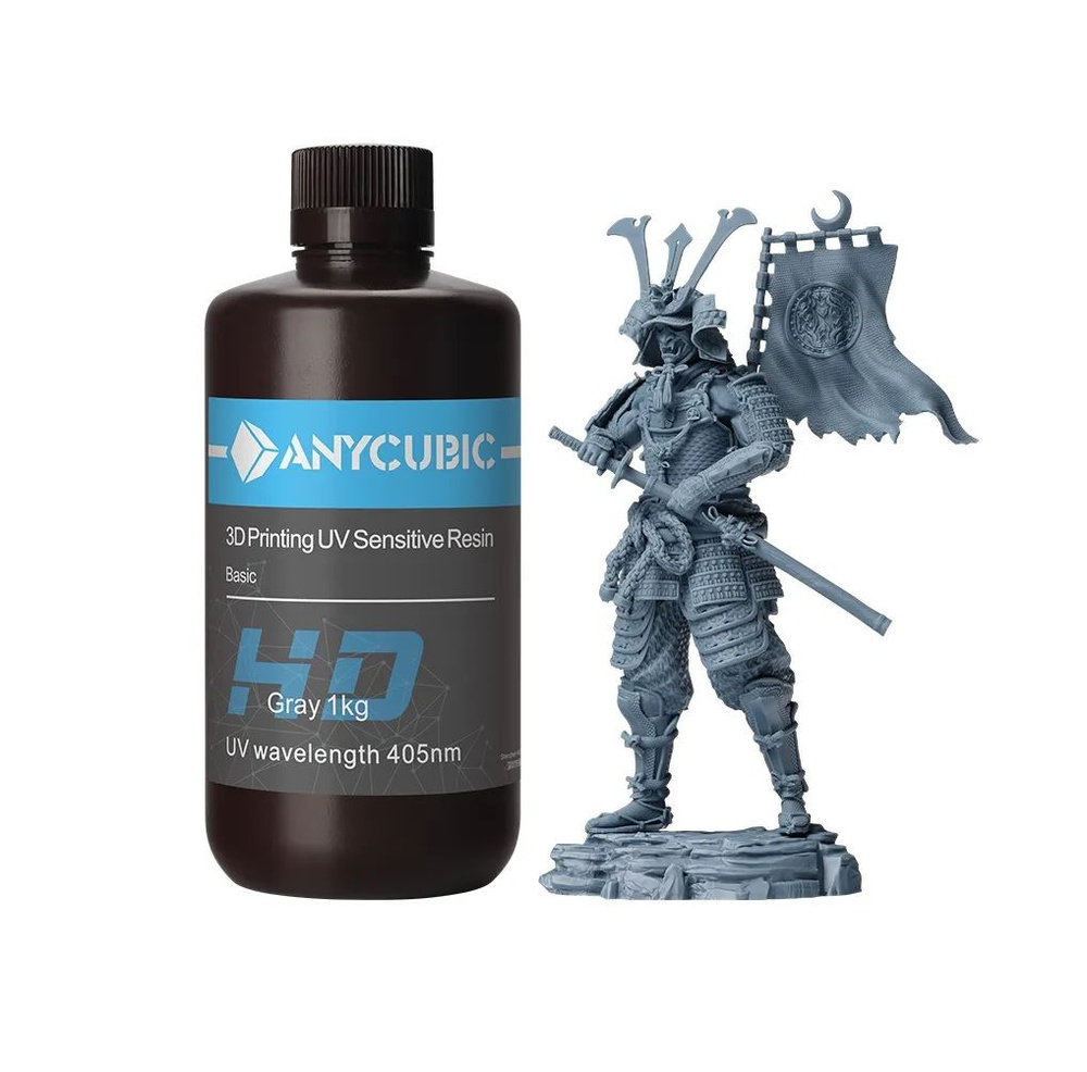 Anycubic Basic Resin Grey. Фотополимерная смола. Смола серая фотополимерная. Colored UV Resin, 0.5 л, серый.