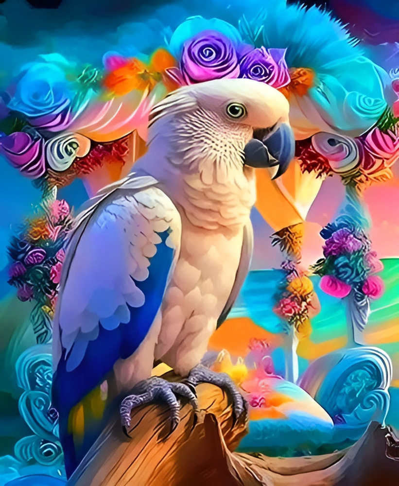 Картина по номерам на холсте 40*50 см "Попугай в цветах" #1