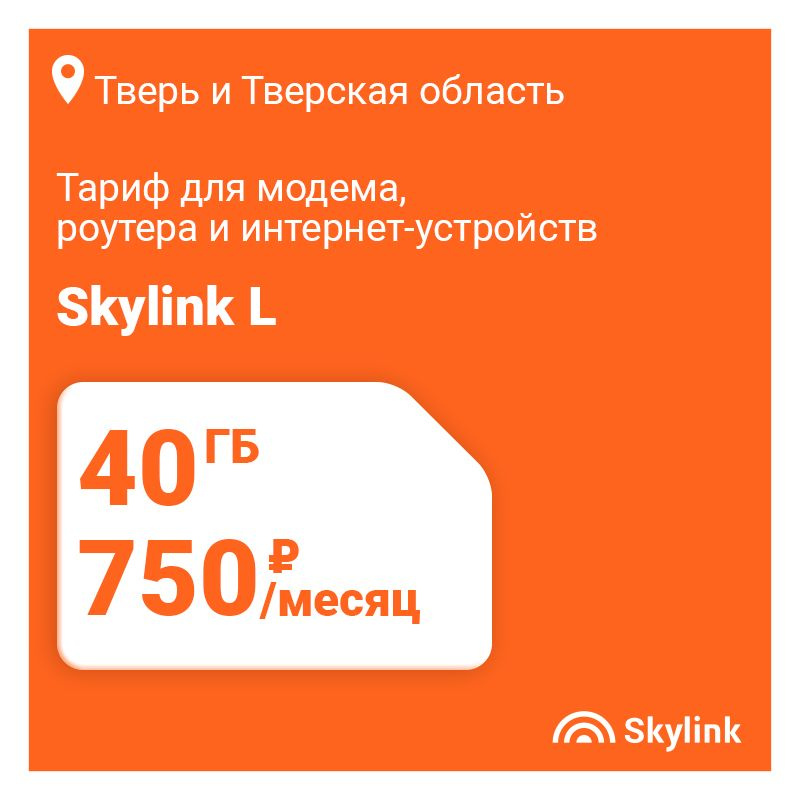Skylink SIM-карта L для модема, роутера, планшета и интернет-устройств. Тв. обл. (Тверская область)  #1