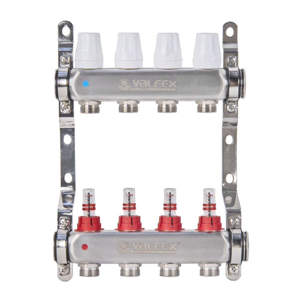 Коллекторная группа 4 контура с расходомерами 1" x 3/4"Е нерж.сталь, VALFEX, VF.584.0604  #1