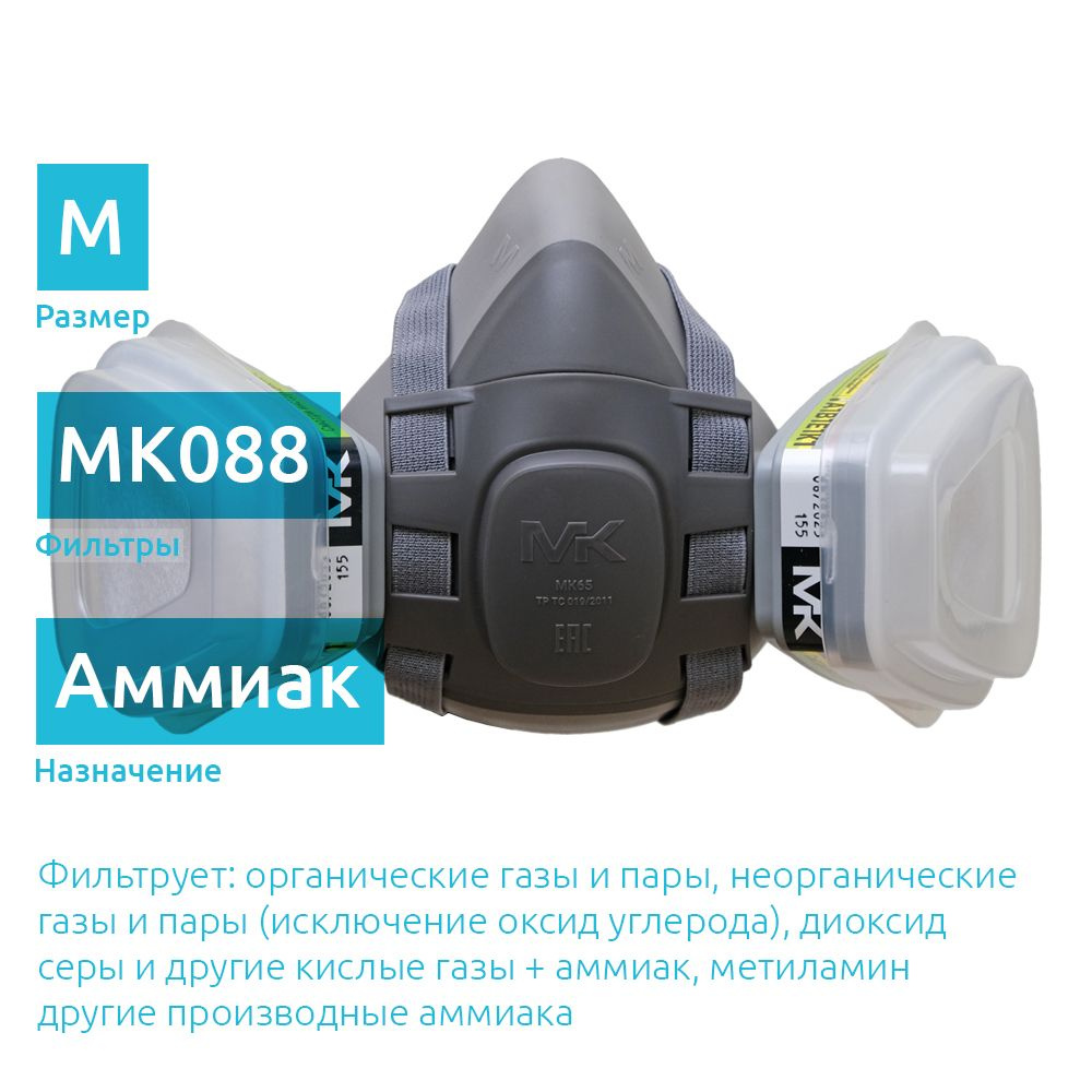 Респиратор с угольными фильтрами ABEK1 от аммиака, размер M / MK 65-088kit  #1