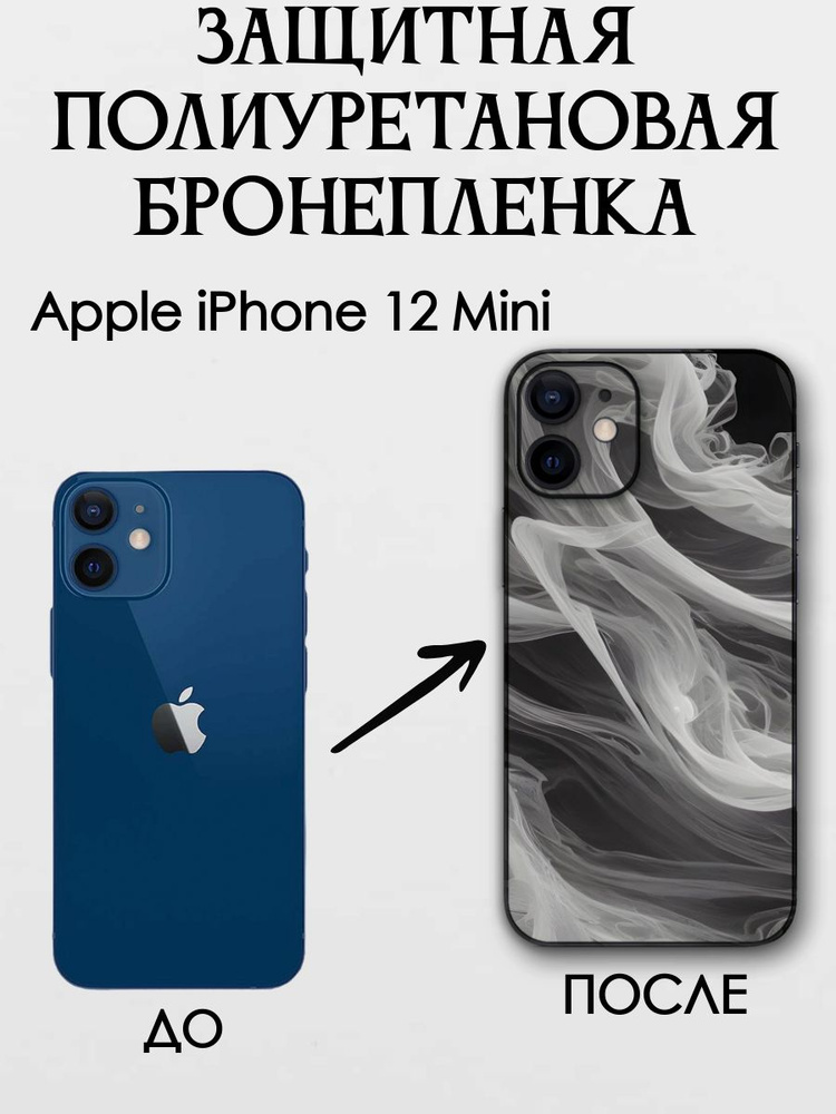 Полиуретановая защитная бронепленка на заднюю панель и бока iPhone 12 Mini  #1