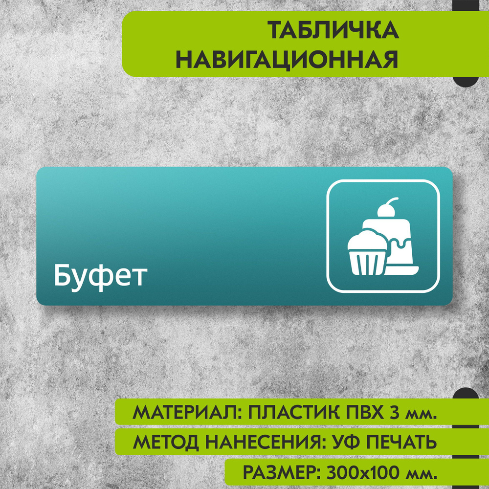 Табличка навигационная "Буфет" бирюзовая, 300х100 мм., для офиса, кафе, магазина, салона красоты, отеля #1