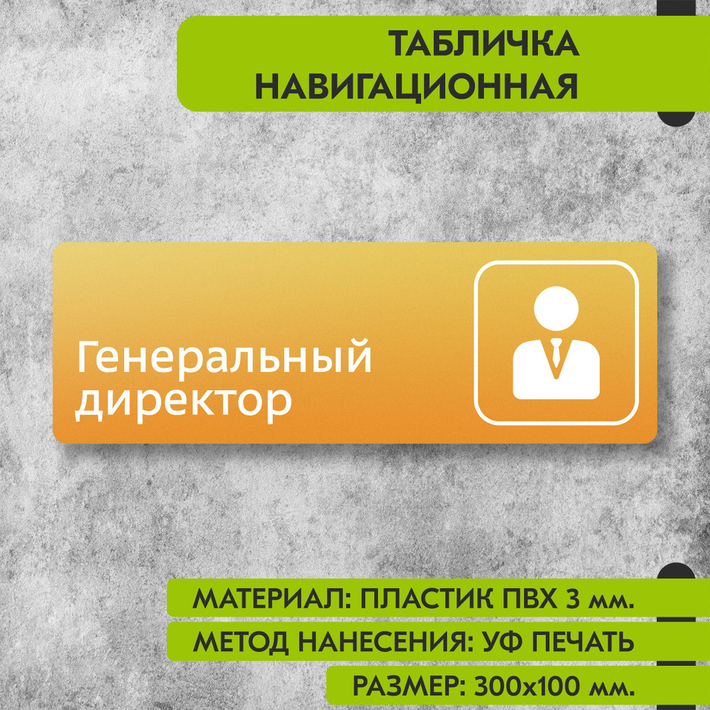 Табличка навигационная "Генеральный директор" жёлтая, 300х100 мм., для офиса, кафе, магазина, салона #1