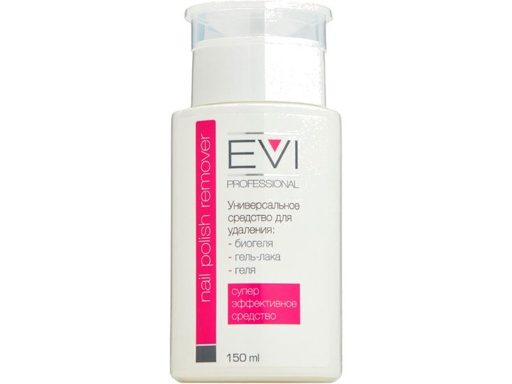 Средство для снятия биогеля, геля, гель-лака с помпой-дозатором EVI professional Nail polish remover #1