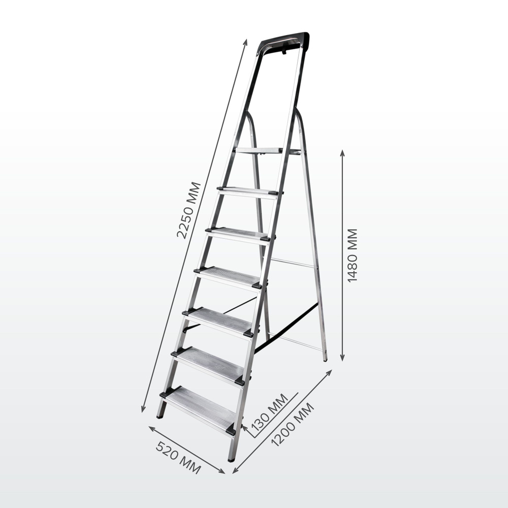 Стремянка 7 ступеней Новая Высота NV 1118, алюминиевая с лотком-органайзером , широкая ступень 130 мм. #1
