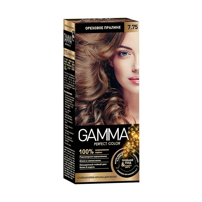 Краска для волос Gamma (химия) ПЕРФЕКТ КОЛОР, 7.75 ореховое пралине с окислением 6%  #1