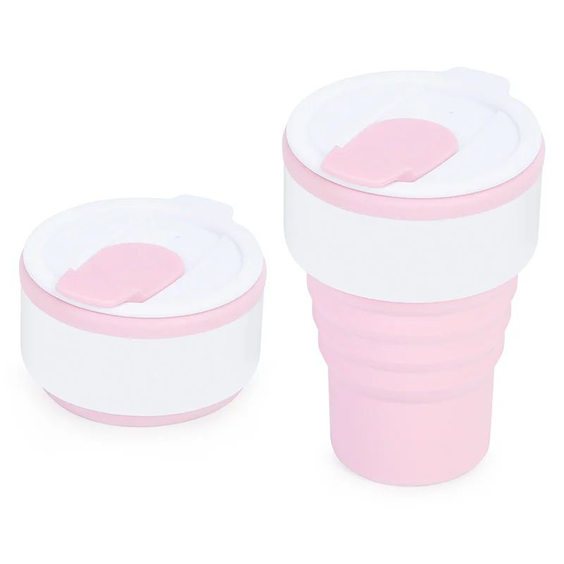 Складной компактный стакан силиконовый для сока кофе и воды 375 мл 0,375 литра розовый  #1