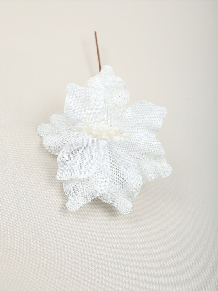 Цветок искусственный декоративный новогодний, d 22 см, цвет белый  #1