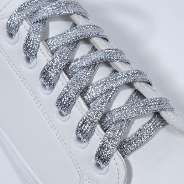 Шнурки для обуви, пара, плоские, 8 мм, 110 см, цвет серебристый  #1