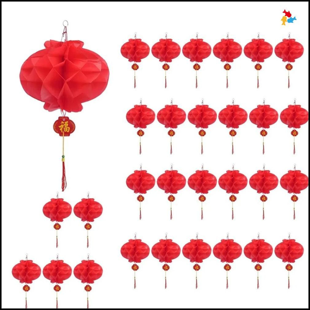 30 штук 25cm китайские новогодние красные бумажные фонарики подвесные ...