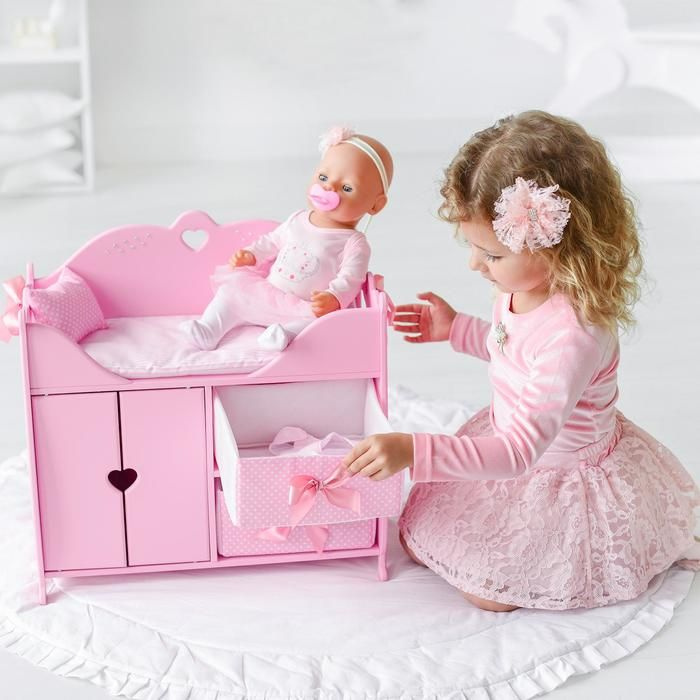Пеленальный столик для кукол МЕГА ТОЙС "Diamond princess" розовый, матрасик, подушка (72319)  #1