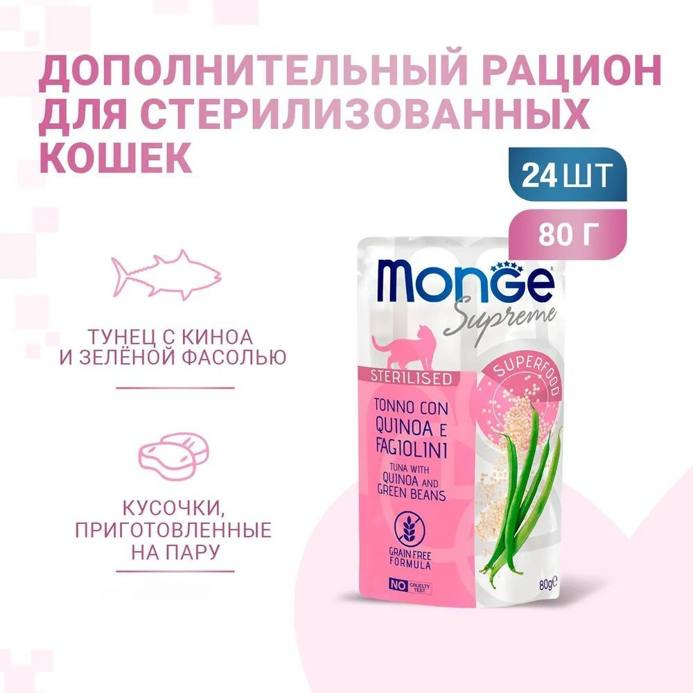 Monge Supreme Sterilized Cat влажный корм (паучи) для стерилизованных ...