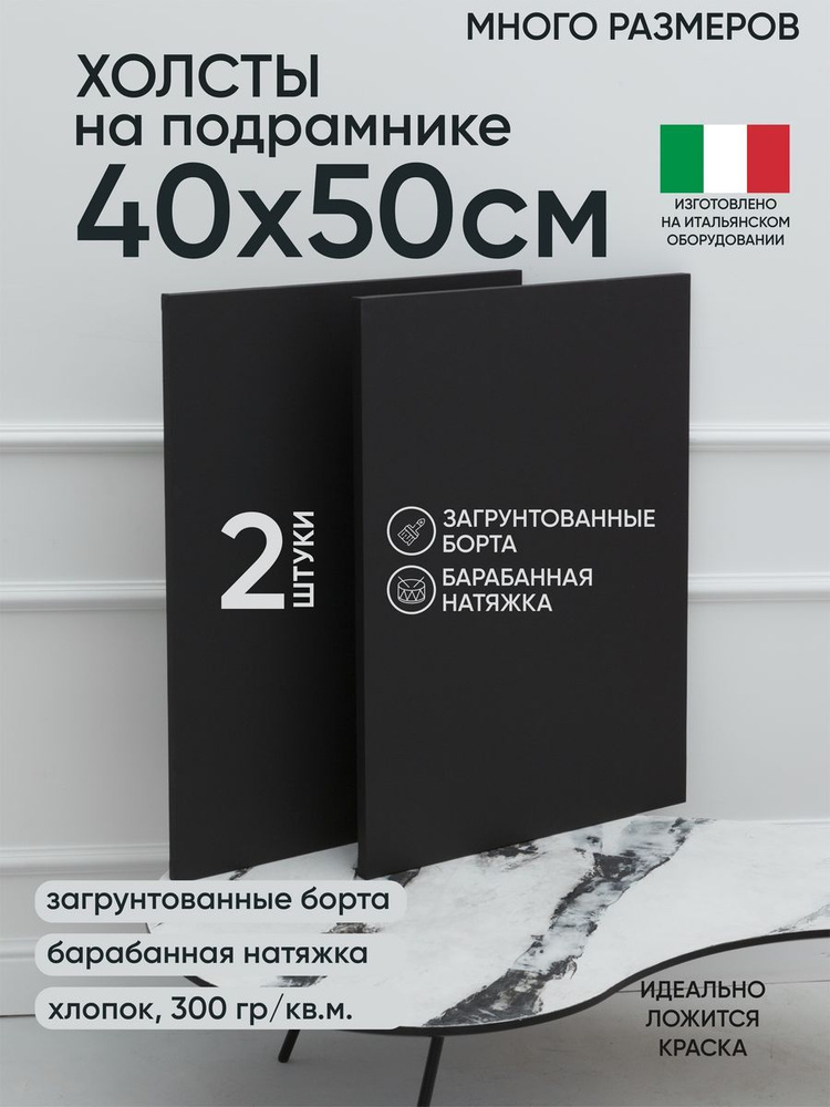 Холст на подрамнике, 2 шт, черный 40х50 см, Артель художников, хлопок 360 г/м2, грунтованный  #1