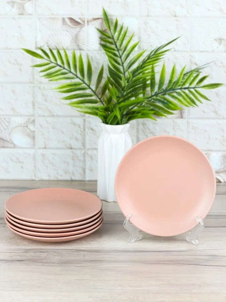 Тарелка плоская "Розовый матовый" d20 см/ Набор тарелок 6 шт  #1