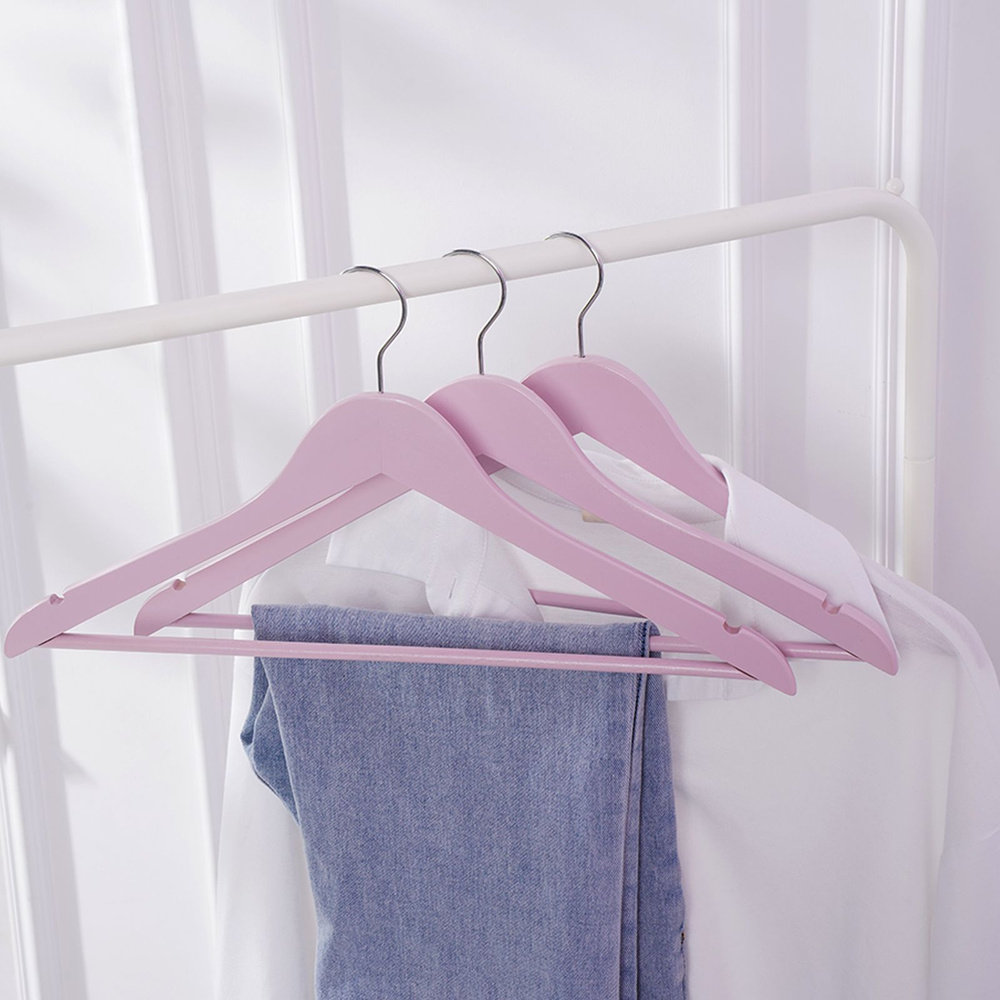 Плечики - вешалки для одежды деревянные LaDоm Brillant, набор 3 шт, цвет розовый  #1