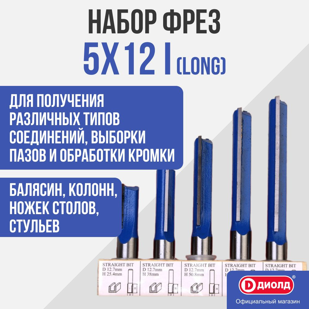 Набор фрез Диолд 5x12 I (long) (5 шт., диаметр хвостовика 12 мм) #1