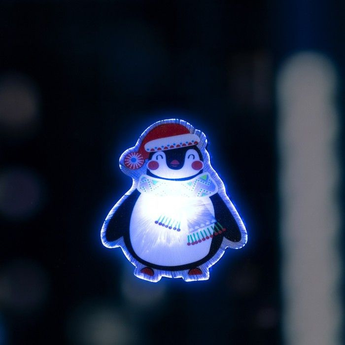 Светодиодная игрушка новогодняя Luazon Lighting "Пингвин в шапке", на липучке, 7,5х8 см, батарейки LR44х3, #1
