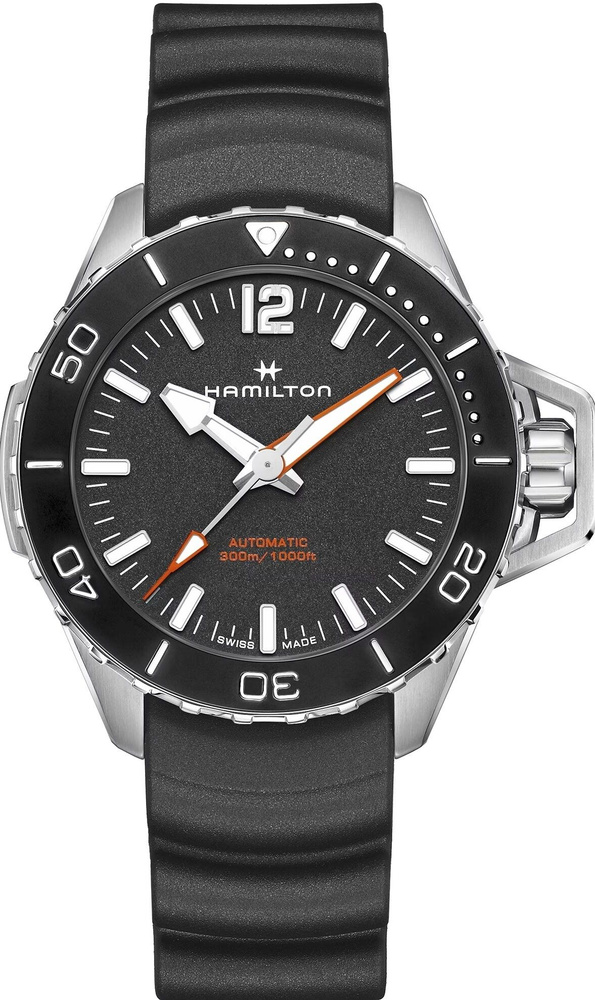Швейцарские механические наручные мужские часы Hamilton Khaki Navy H77825330 на каучуковом браслете, #1