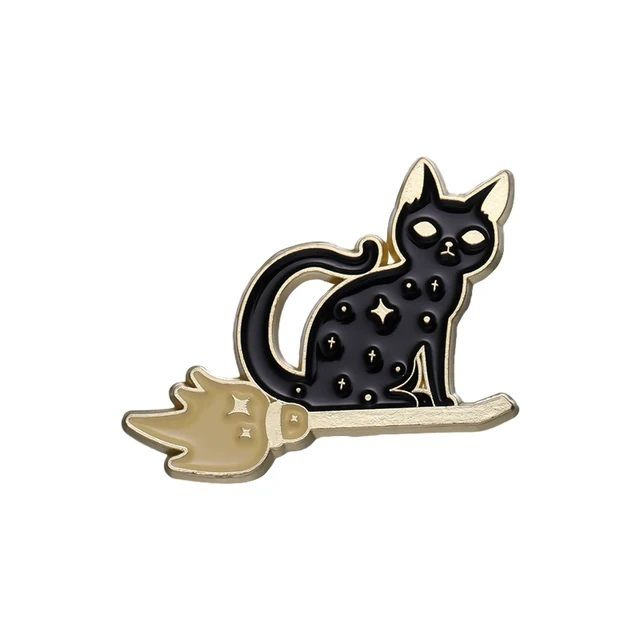 Значок пин металлический "Ведьмин кот на метле", 1 штука, брошь металлическая, брошь бижутерия, значок #1