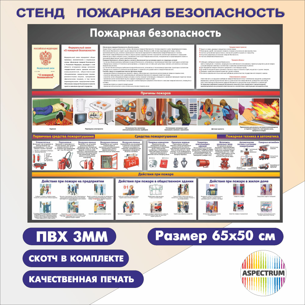 Стенд информационный Пожарная безопасность В школу, офис, детский сад. 65*50см  #1