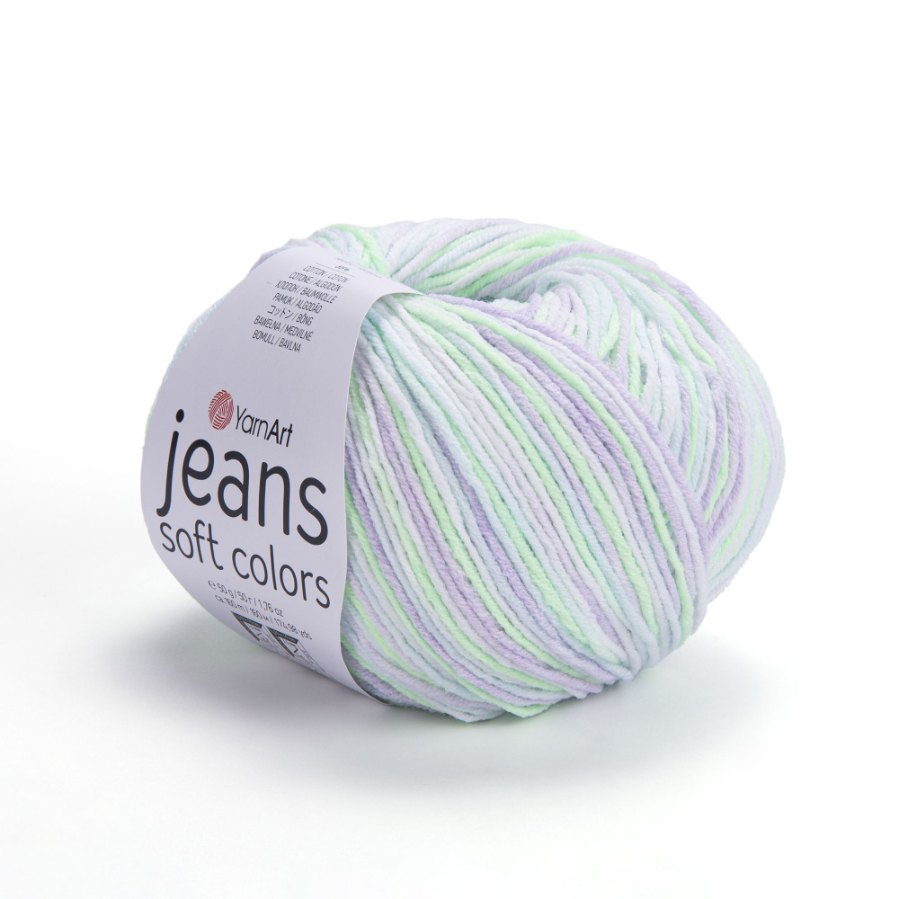 Пряжа Jeans Soft Colors - 5мотков( 6201-белый-мятный-сиреневый) 50гр, 160м, 55% хлопок , 45% акрил. Пряжа #1