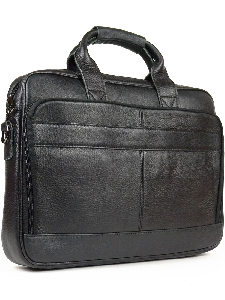 Мужская сумка портфель из натуральной кожи черный 41x30x6см  #1