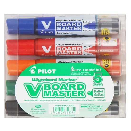 Набор маркеров для доски 5 шт, пулевидный, 1-3 мм, перезаправляемый, 5 цветов, упаковка пластиковая коробка #1