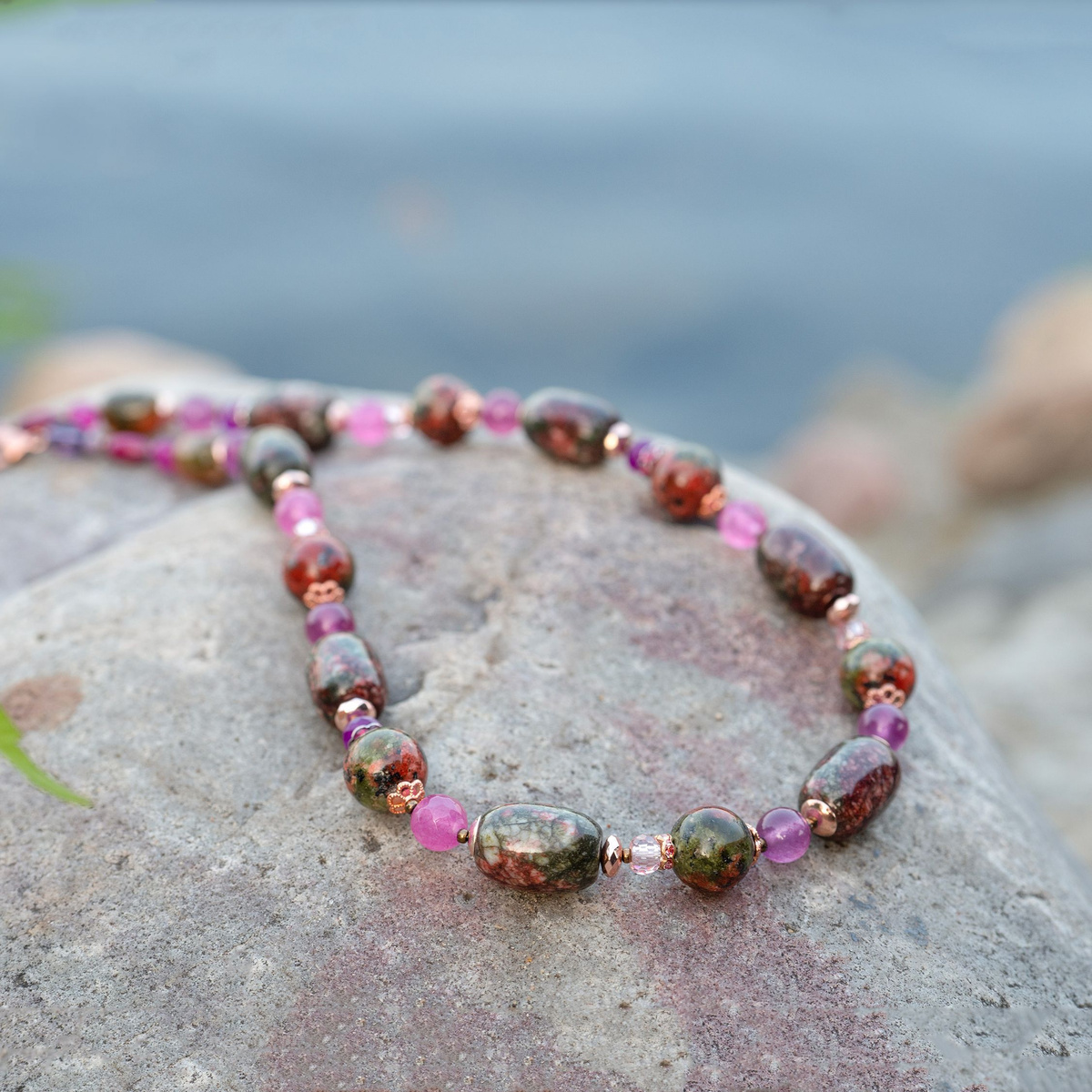 Бусы из розового агата и лилового кварца «Роксолана» - бусы женские из натуральных камней