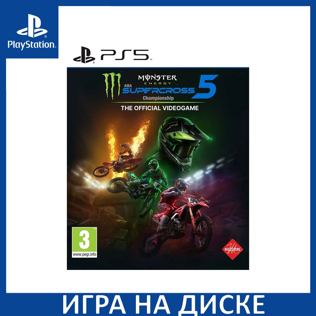 Диск с Игрой Monster Energy Supercross 5 The Official Videogame (PS5). Новый лицензионный запечатанный диск.