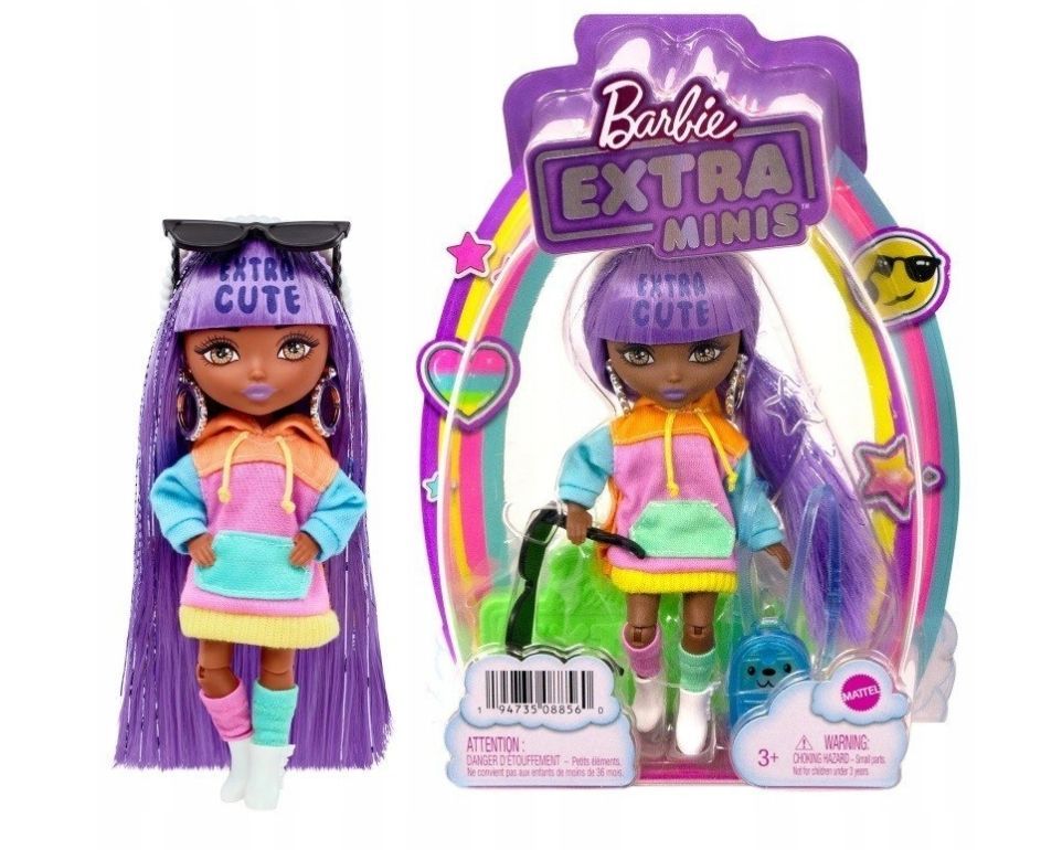 Кукла Barbie Mattel Барби Extra Minis CUTE 7 Разноцветная толстовка ...