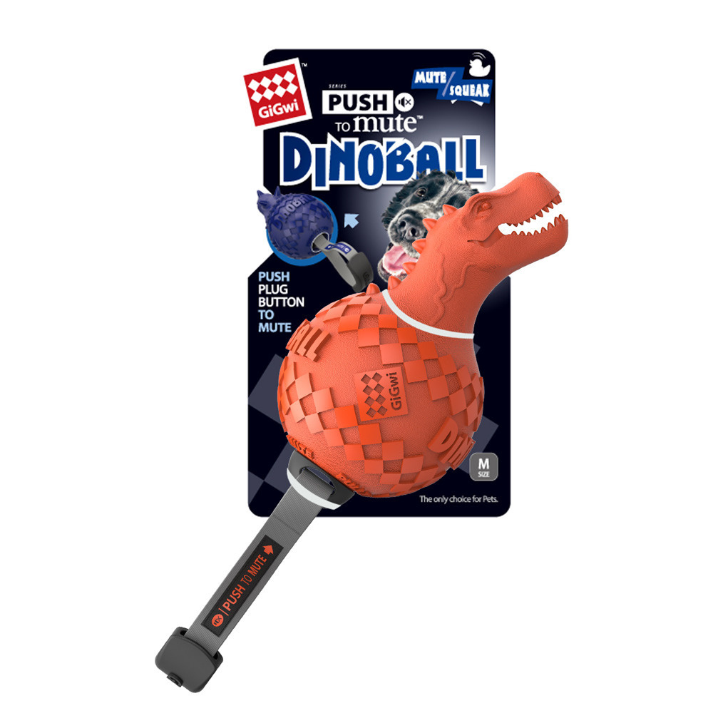 Игрушка для собак GiGwi "Динобол Т-рекс" с отключаемой пищалкой оранжевый (75412)  #1