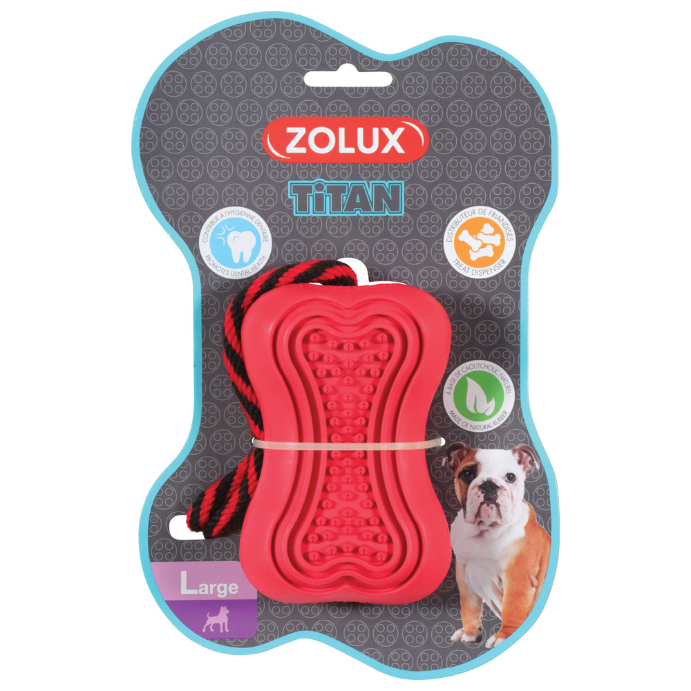 Игрушка для собак Zolux кость-кормушка с веревкой, серия Титан, красная ...