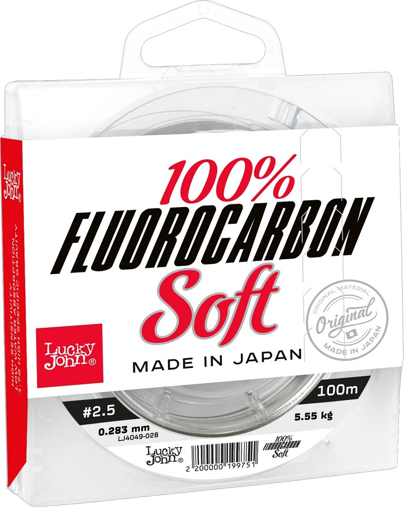 Леска монофильная LUCKY JOHN FLUOROCARBON SOFT/100м/0,28мм/5,55кг/цвет прозрачный  #1