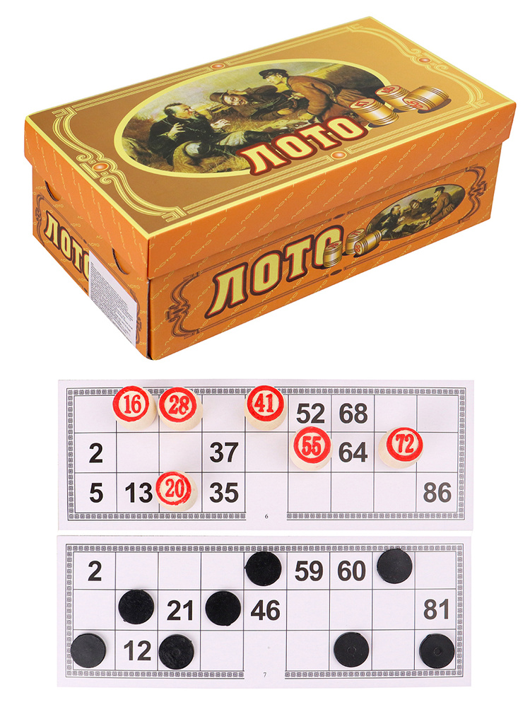 Лото настольная игра "Русское лото" (деревянные бочонки) в коробке (24х13х8 см) для детей и взрослых/ #1