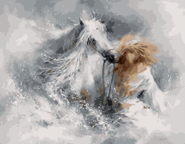 Картина по номерам на холсте 40x50 40 х 50 с подрамником "Девушка и лошадь в брызгах воды."  #1