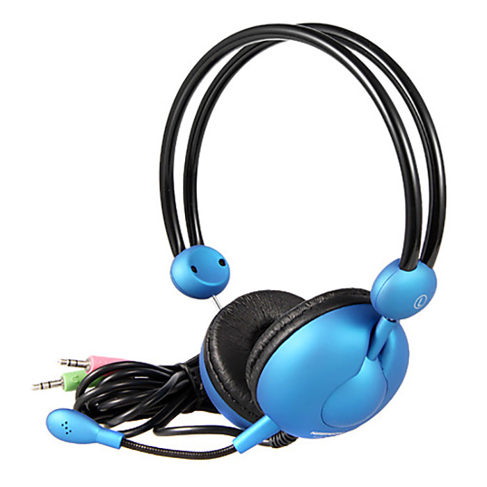 Наушники с микрофоном (компьютерная гарнитура) Keenion KOS-659 с регулятором громкости, синий, кабель #1