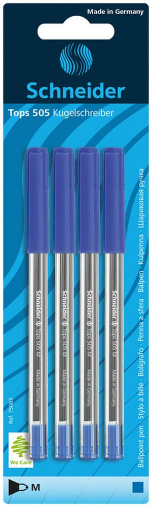 Набор шариковых ручек Schneider Tops 505 M, 1,0 мм, прозрачный, цвет чернил синий, 4 шт  #1