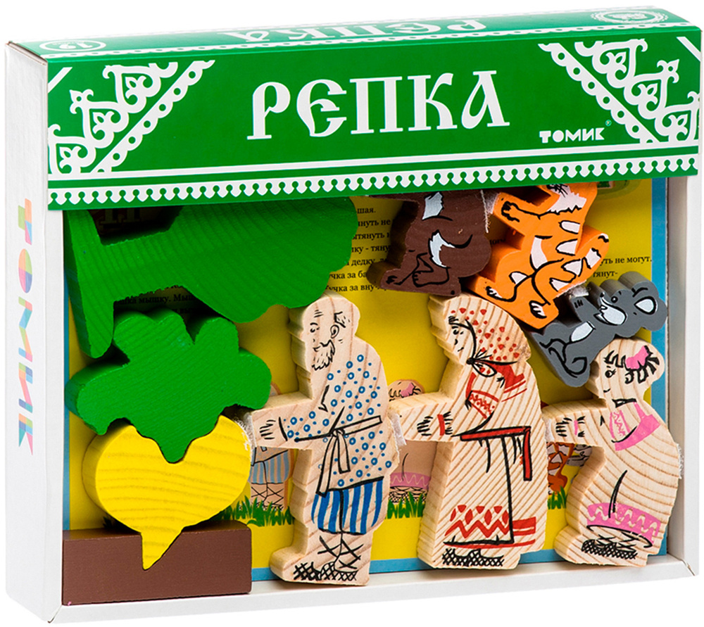 Настольный кукольный театр Томик "Сказки. Репка", сюжетно-ролевой набор из 6 деревянных фигурок персонажей, #1