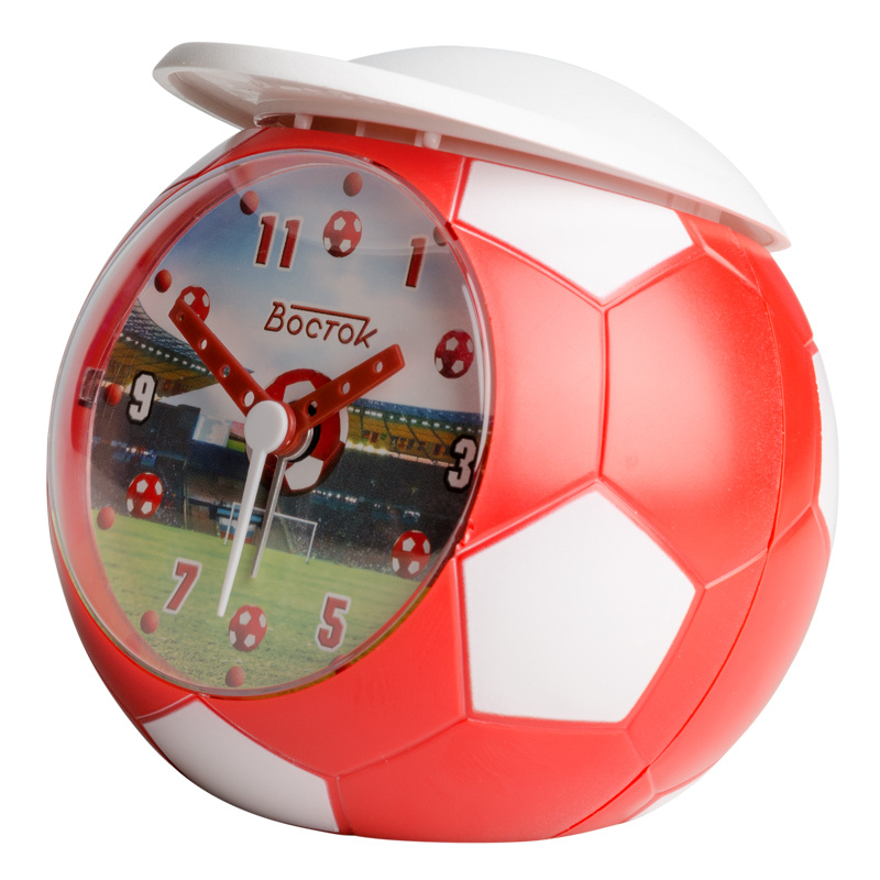 Будильник футбольный мячик Восток SP-10 красно-белый цвет с принтом на циферблате  #1