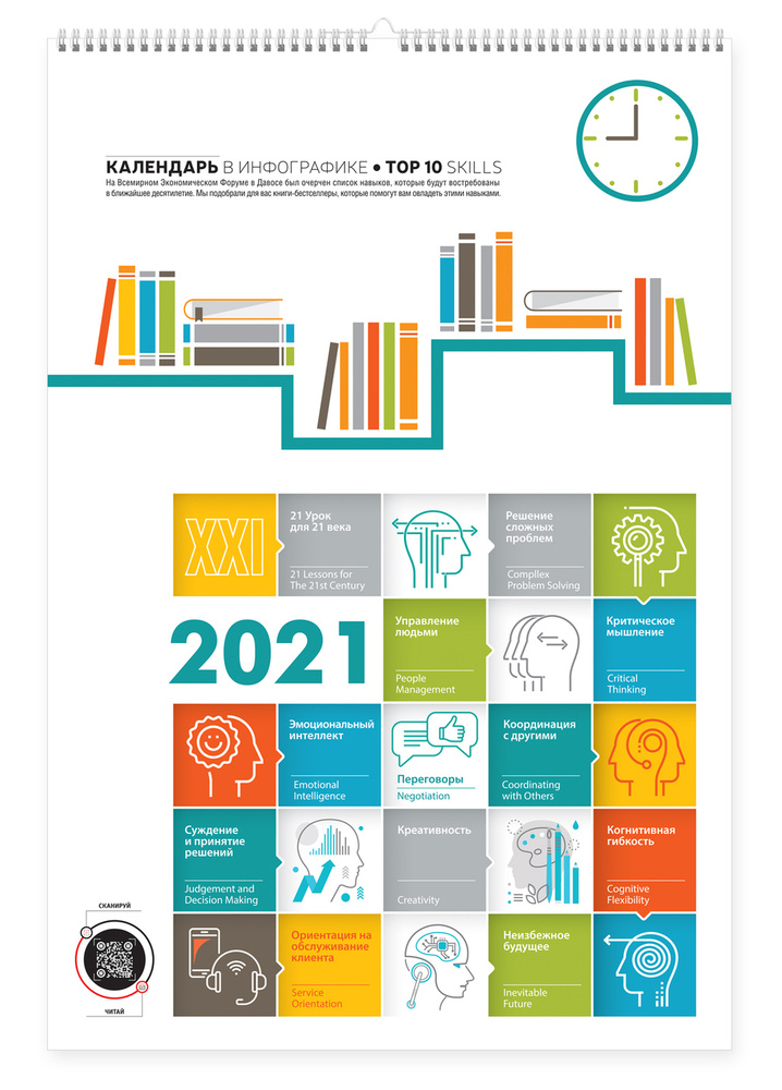 Развивающий календарь в инфографике "ТОП-10 навыков для работы и жизни" 2021/2022 г., А2, настольный #1